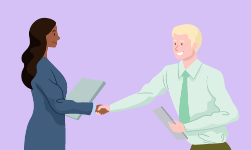 Illustration of two people shaking hands, representing Corporate Process & Maintenance.