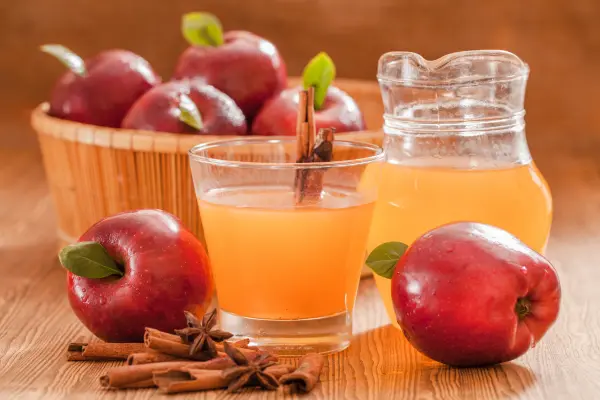 Apple Cider Vinegar with Apples on the table